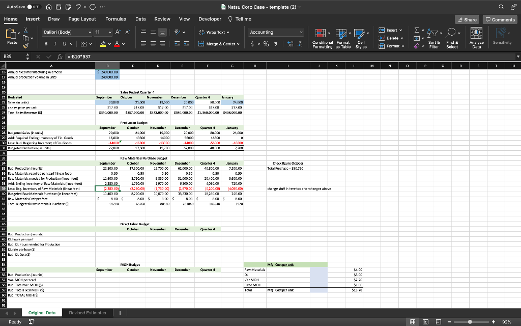 December) for Natsu Corporation. Include each month and quarter 4 (October -