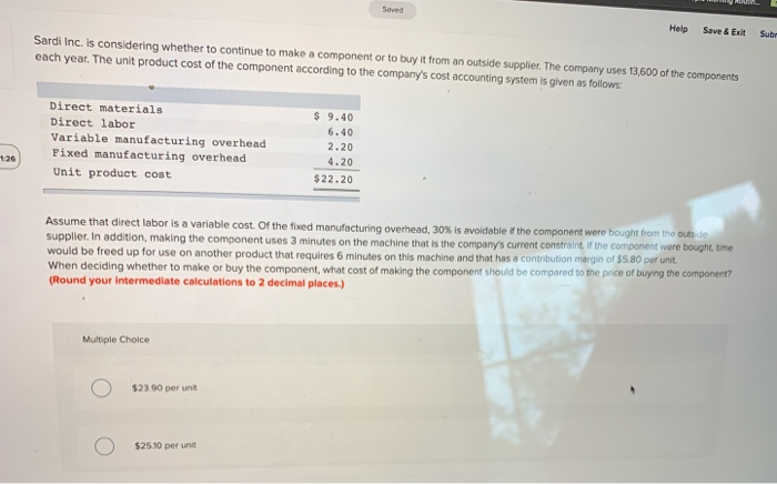  Help Save & Exit Sub Sardi Inc. is considering whether to