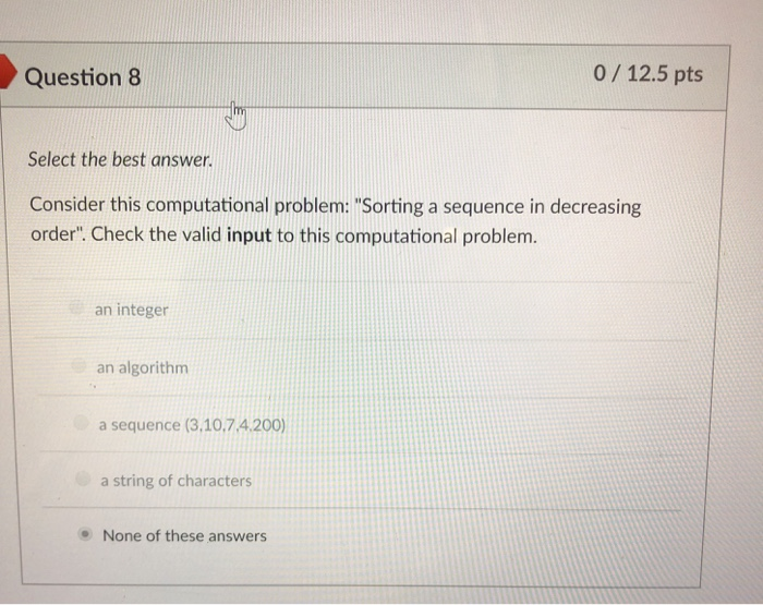 e in a sequence S of integers". Check a valid instance of