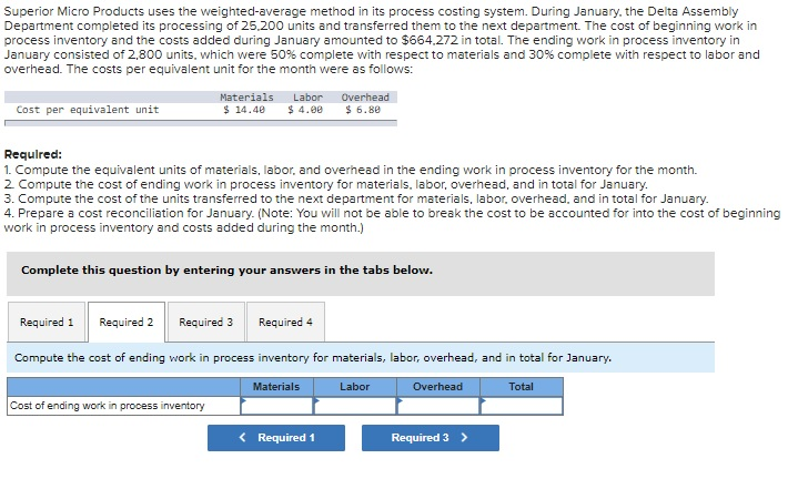 the weighted-average method in its process costing system. During January, the Delta