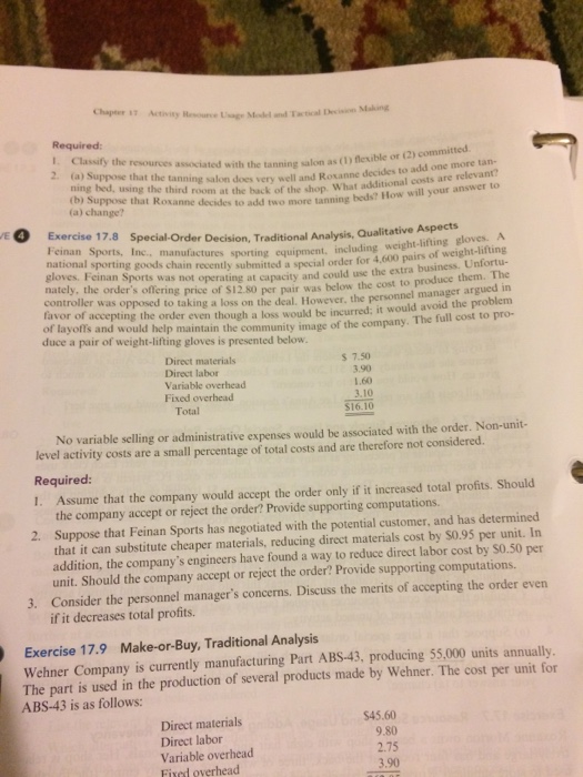 exercise 17.8 Classify the resources associated with the tanning salon (1) flexible