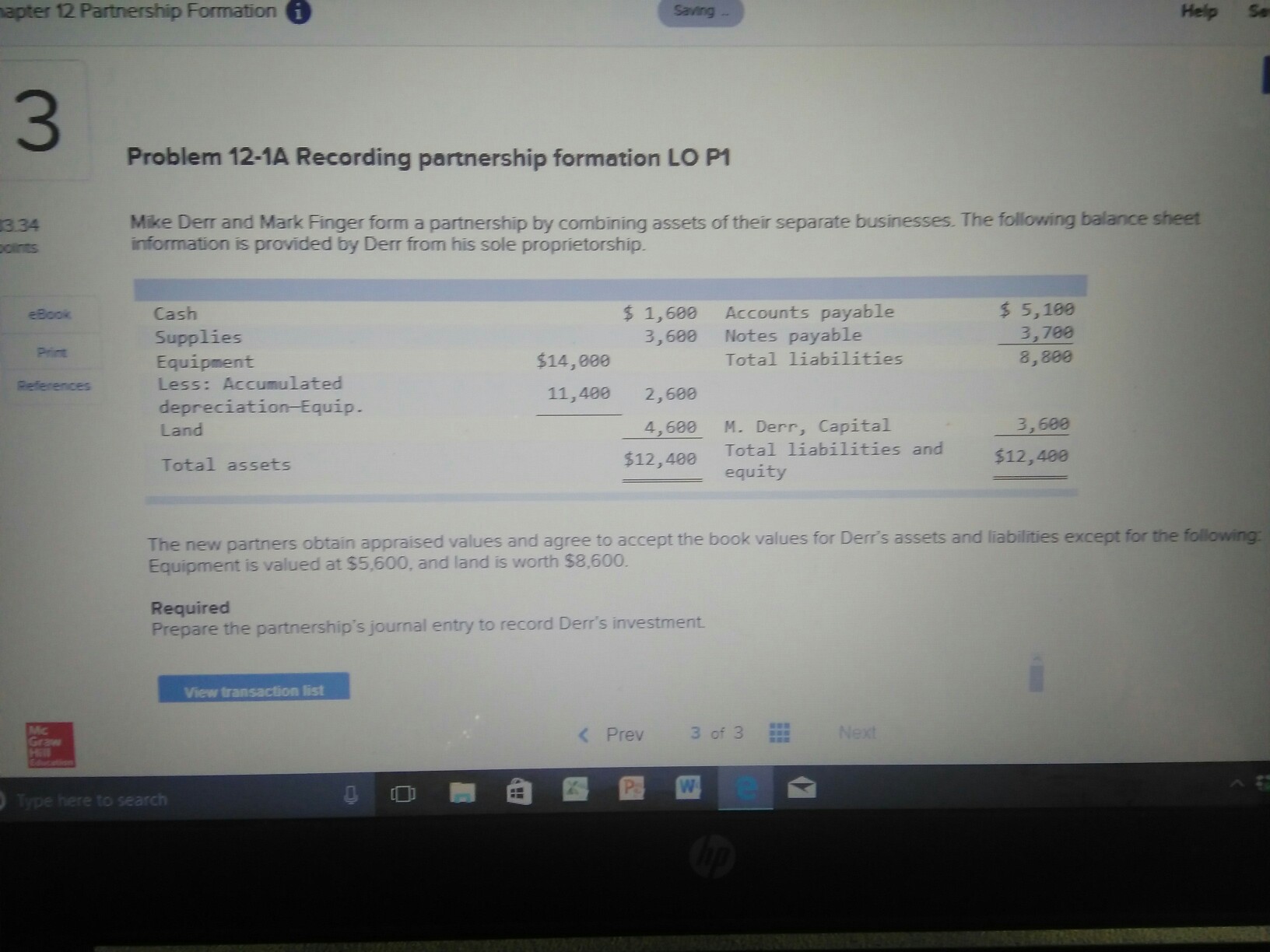  apter 12 Partnership Formation Help Se Saving 3 Problem 12-1A Recording