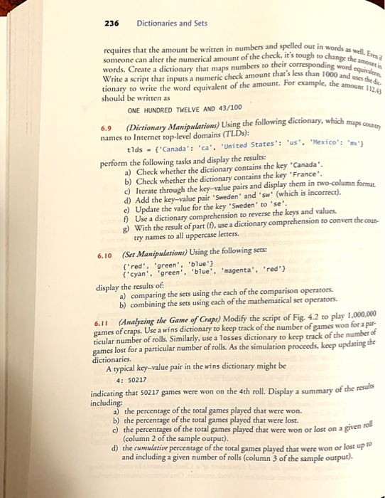  In Python Questions 6.9 and 6.15 236 Dictionaries and Sets that