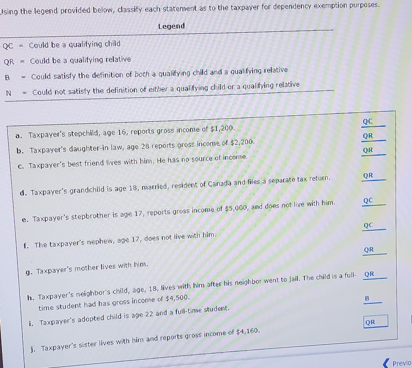  Jsing the legend provided below, classify each statement as to the