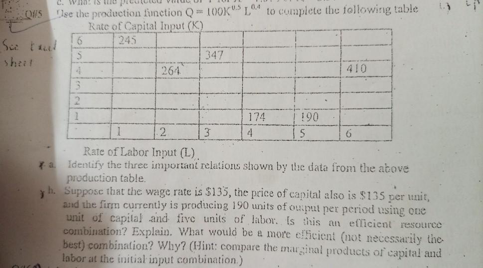 C. Whis OS use the production function Q-LOOKSLO 10 complete the