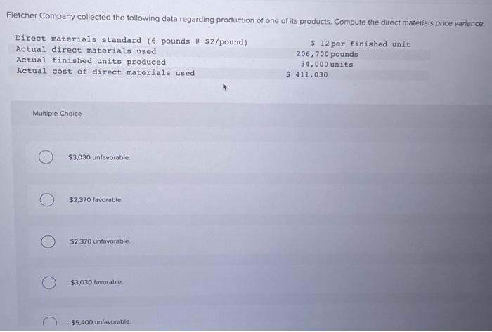  please answer, no work is needed Fletcher Company collected the following