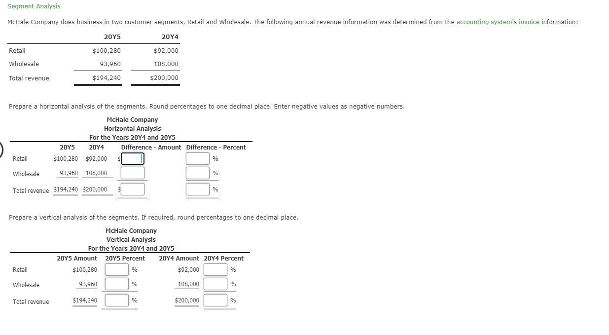  Segment Analysis McHale Company does business in two customer segments, Retail