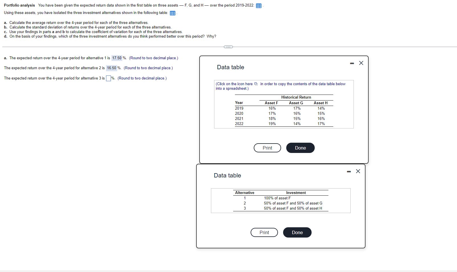  plz help Portfolio analysisYou have been given the expected return data