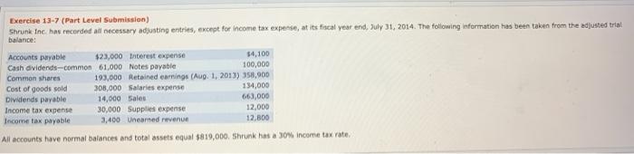  Prepare a Multiple-step income statement Exercise 13-7 (Part Level Submission) Shrunk