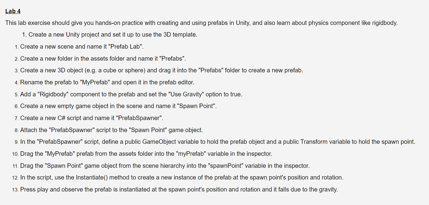 This lab subject is Game Programming. Using "Unity Hub" to create the