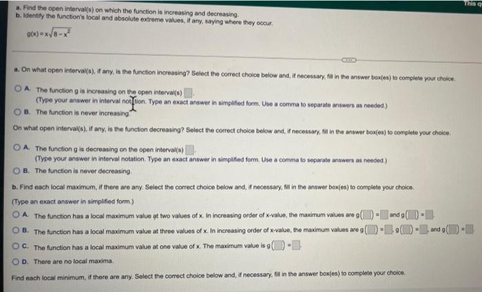  Find the open interval(s) on which the function is increasing and