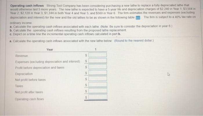  Operating cash inflows Strong Tool Company has been considering purchasing a