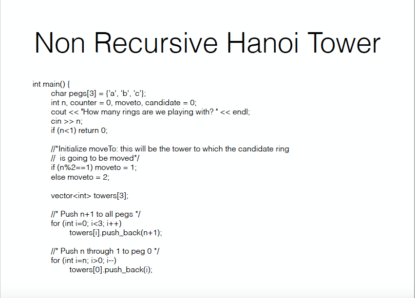  Write a program to solve Hanoi tower problem using non recursive