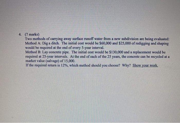  4. (7 marks) Two methods of carrying away surface runoff water