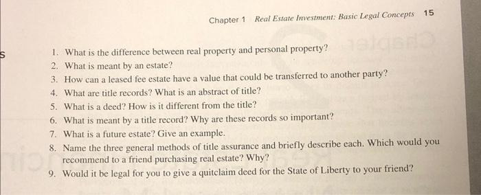  Chapter 1 Real Estate Imestment: Basic Legal Concepts 15 1. What