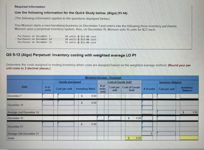  2 part question Required information Use the following information for the