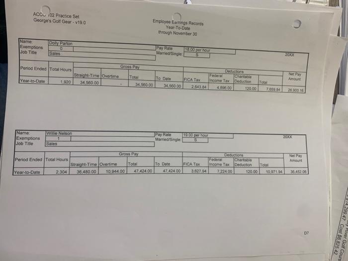 1/30, ni60: 31 12/14 Use the following information to complete the payroll