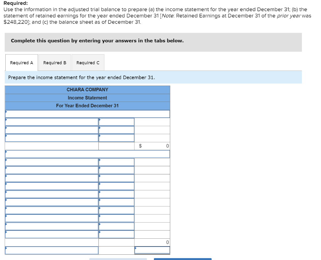P6 The adjusted trial balance for Chiara Company as of December 31