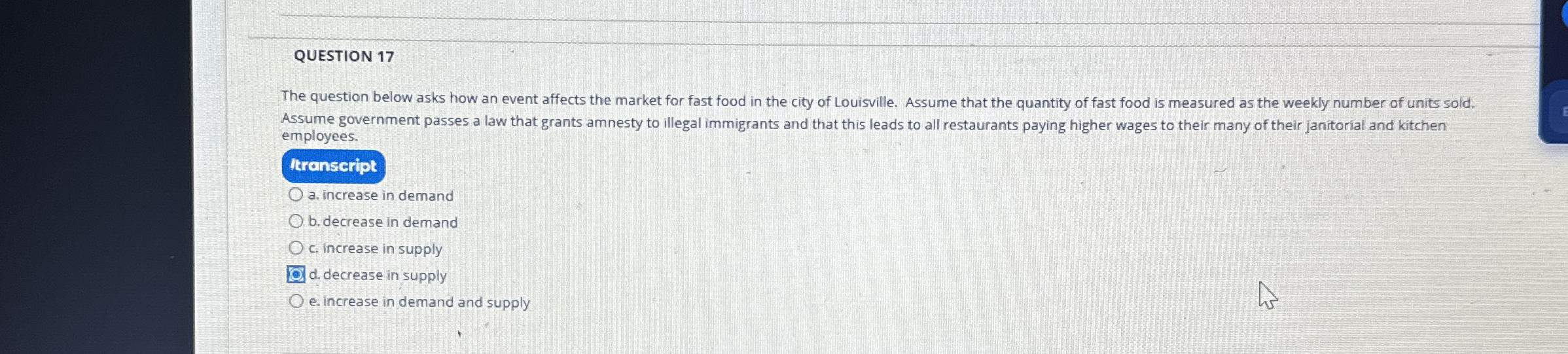  QUESTION 17 The question below asks how an event affects the