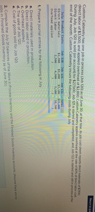 July 31 balances of the Work in Process Inventory and the Finished