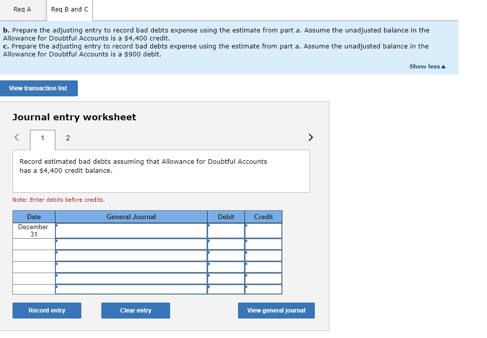 the estimate from part a. Assume the unadjusted balance in the Allowance