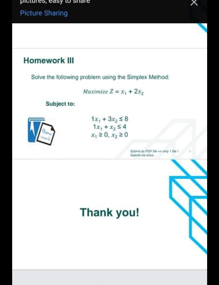 X Picture Sharing Homework III Solve the following problem using the