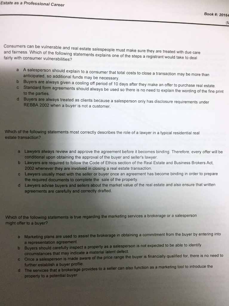 ANSWER 28, 39, 30 Consumers can be vulnerable and real estate salespeople