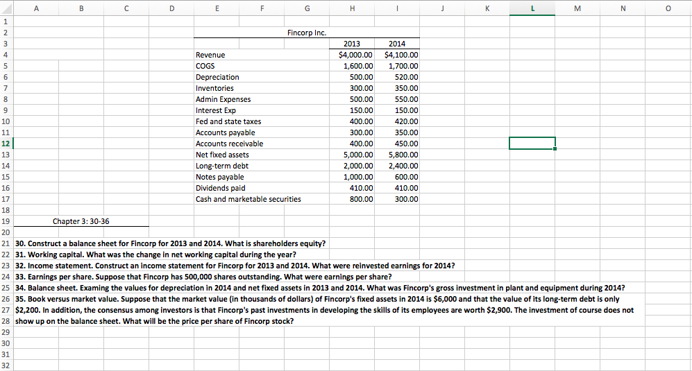  24. Balance Sheet. Construct a balance sheet for Fincorp for 2010