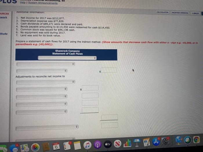 12-7 Shown below are comparative balance sheets for Shamrock Company, by Study