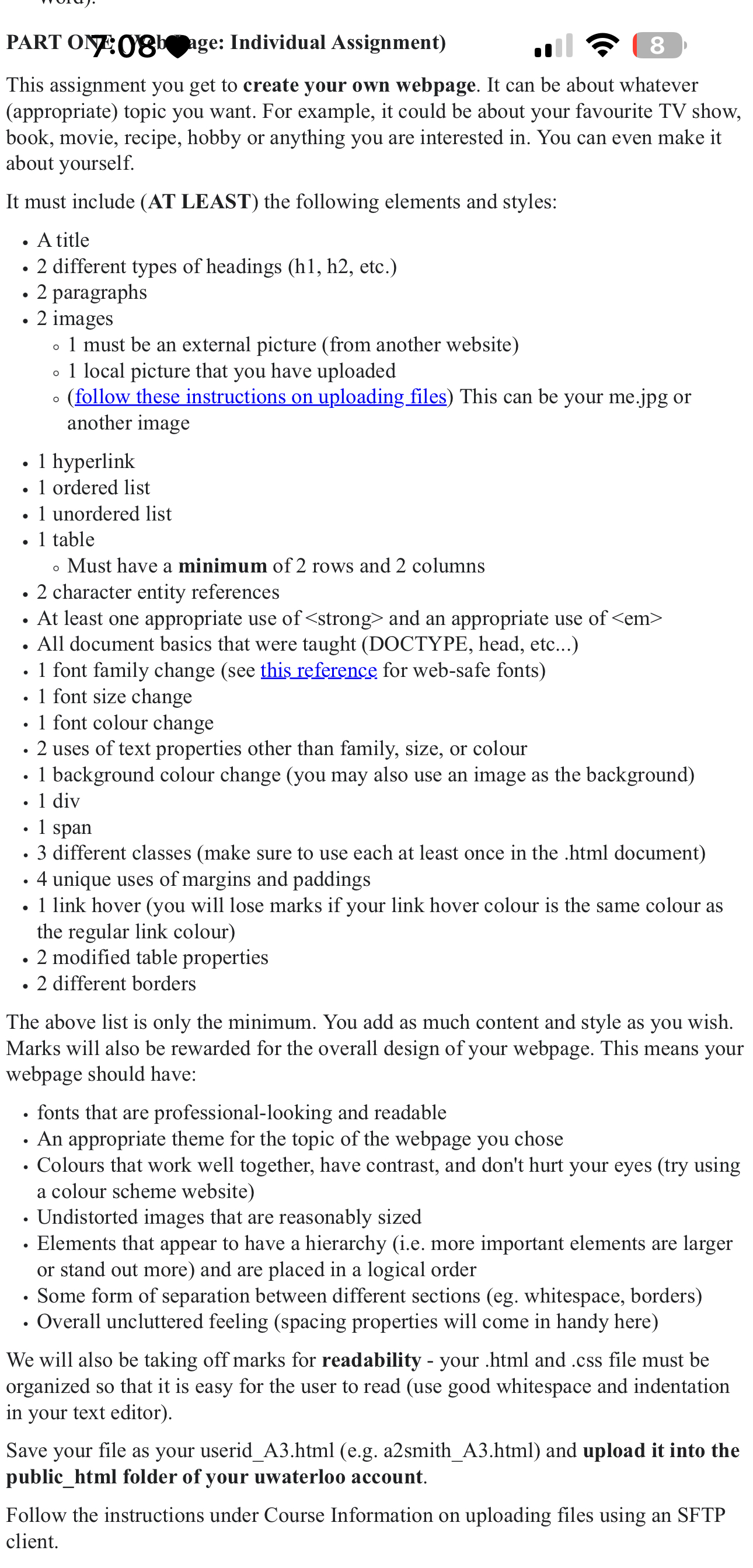  PART OY:08b) Individual Assignment) This assignment you get to create your