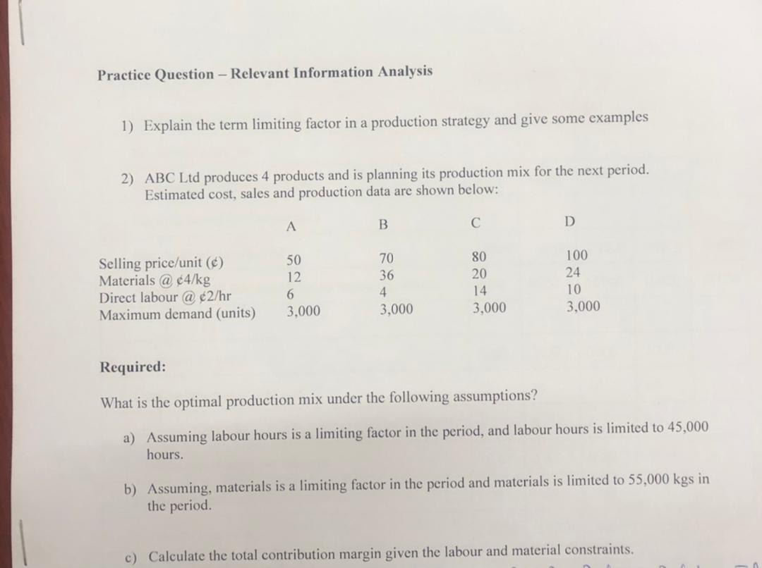 Practice Question - Relevant Information Analysis 1) Explain the term limiting
