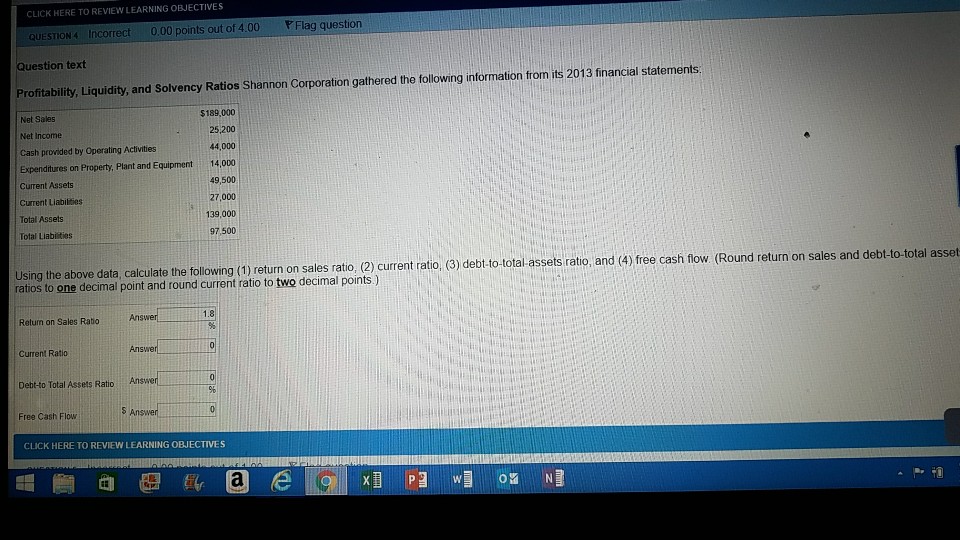 CLICK HERE TO REVIEW LEARNING OBJECTIVES Incorrect 0.00 points out of