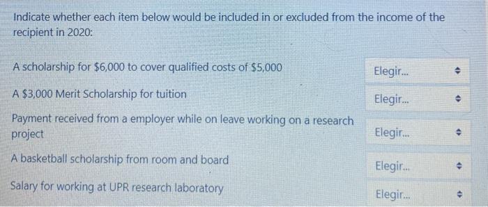  Indicate whether each item below would be included in or excluded