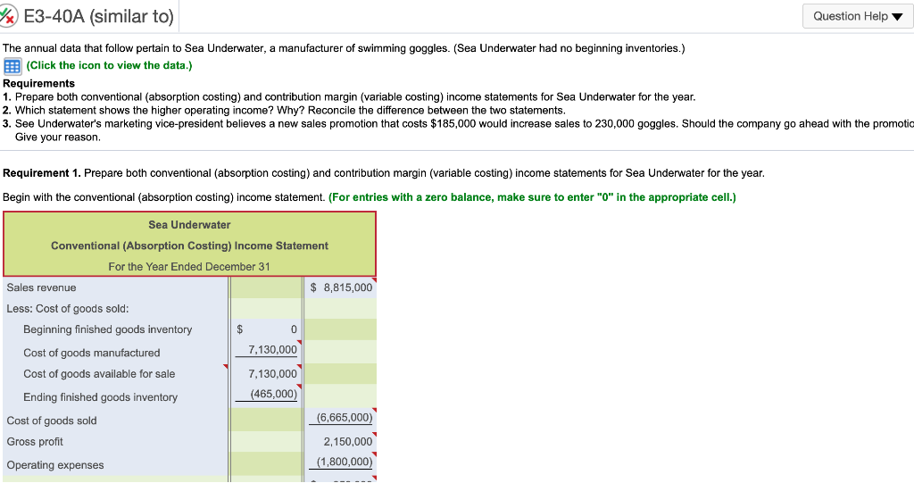  Xx E3-40A (similar to) Question Help The annual data that follow