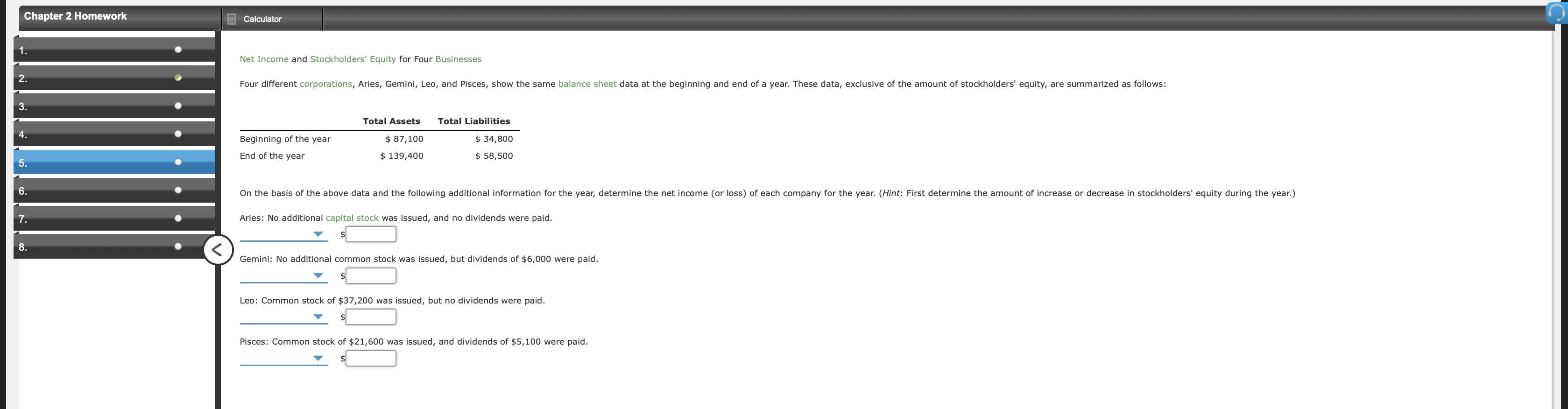  please include work if possible Chapter 2 Homework Calculator Net Income