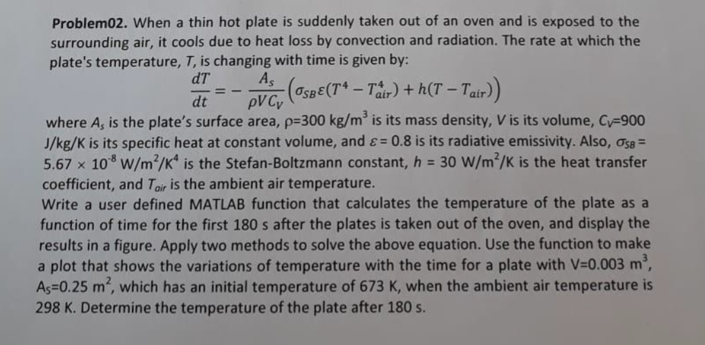 Please provide Matlab solution with Function at seperate m.file Problem02. When a