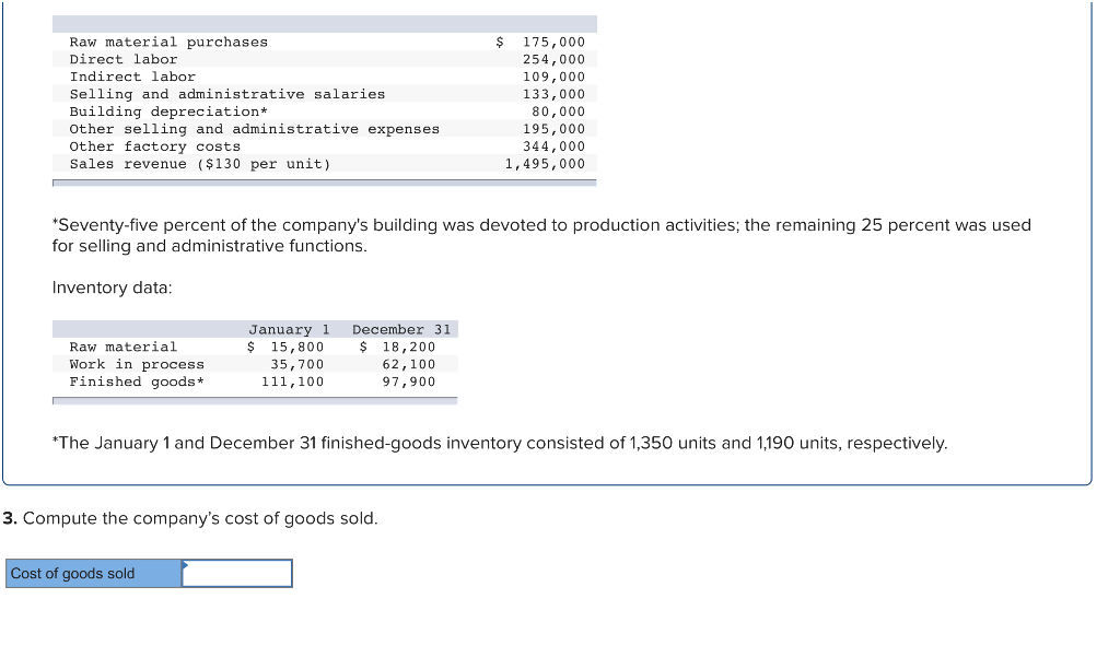 Products Raw material purchases Direct labor Indirect labor Selling and administrative salaries