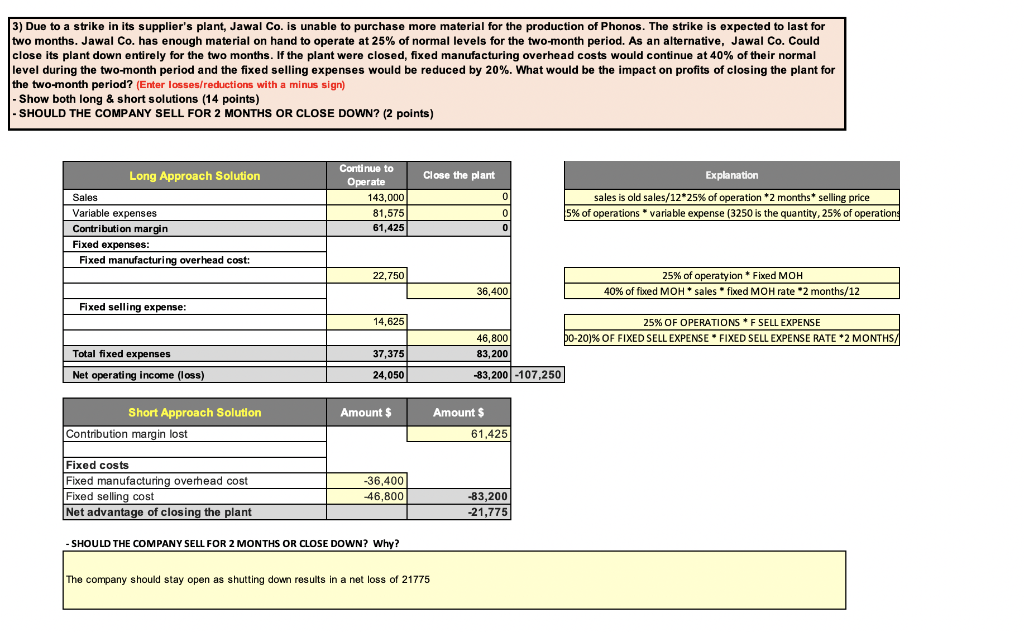  please do the yellow cells 3) Due to a strike in