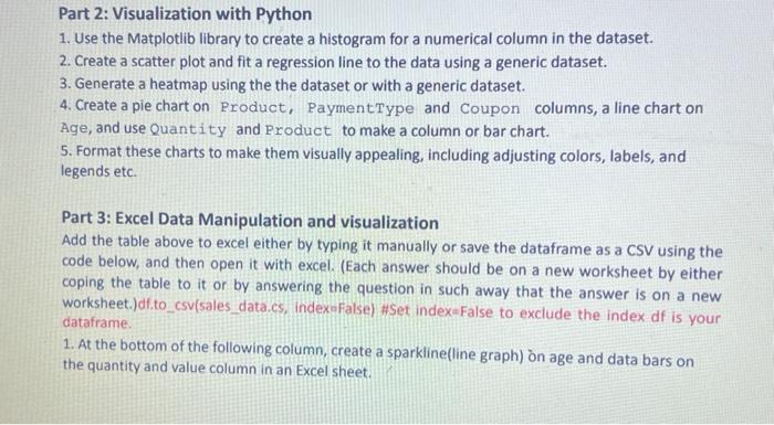 1: Data Analysis 1. Using the following data, create a python dictionary.