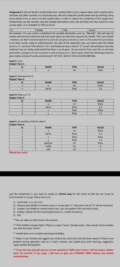  Assignment 2: We will build a symbol table here. Symbol table
