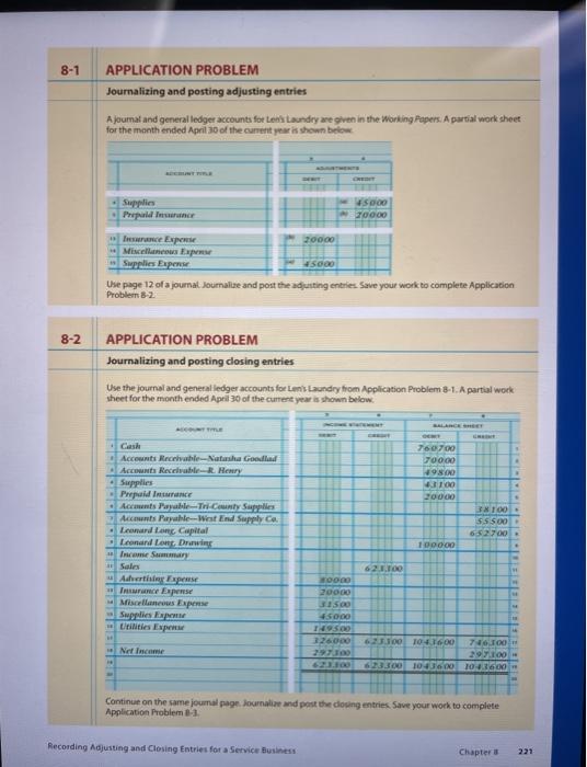  plz help answer application 8-1,8-2 thank you 8-1 APPLICATION PROBLEM Journalizing