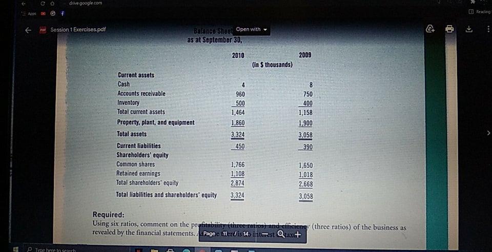  a drive.google.com @ Apps f PS Session 1 Exercises.pdf Balance Sheet