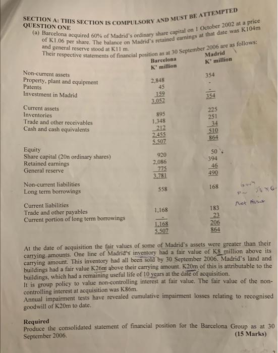 consolidation QUESTION ONE SECTION A: THIS SECTION IS COMPULSORY AND MUST BE