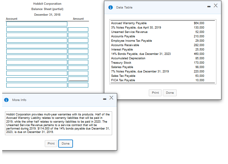  1 Data Table - X Hobbit Corporation Balance Sheet (partial) December