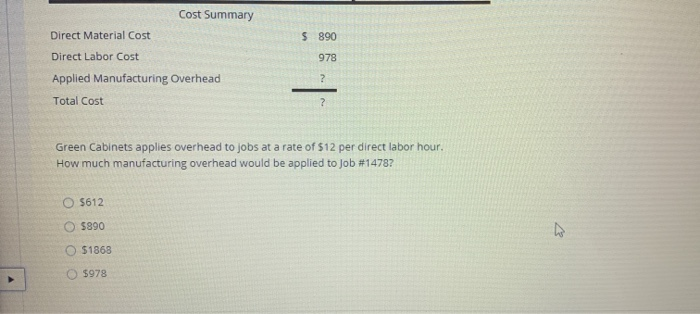 set of kitchen cabinets (Job Number 1478), as summarized below: Job Number: