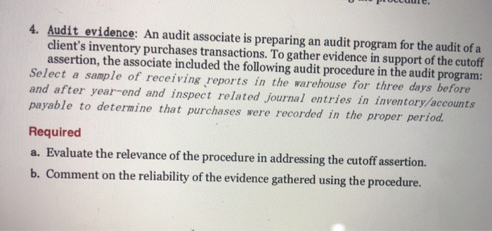  Audit evidence: An audit associate is preparing an audit program for