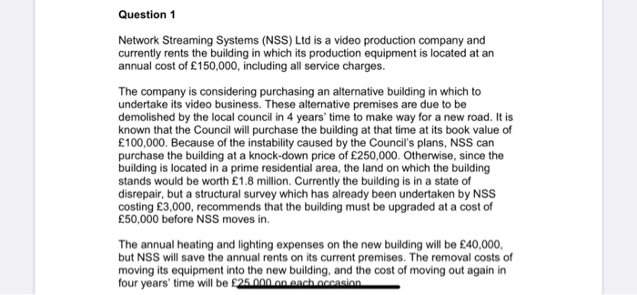  Question 1 Network Streaming Systems (NSS) Ltd is a video production