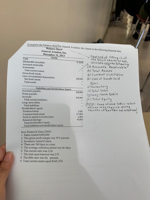  Complete the balance sheet for General Aviation, Inc. based on the