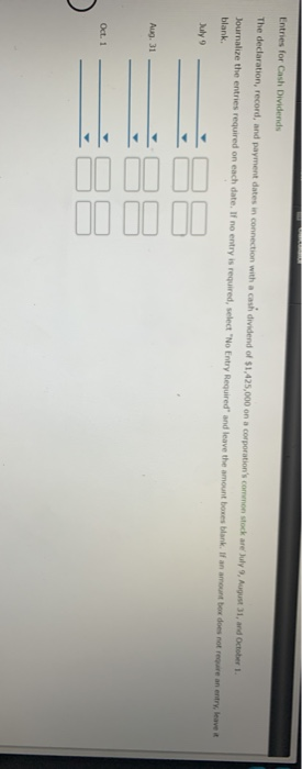  Entries for Cash Dividends The declaration, record, and payment dates in