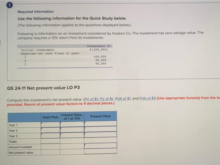  Required information Use the following information for the Quick Study below.
